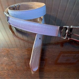 Ladies' Tan & White Crock Leather Twist Reverse Belt B40032 Size S/28 - EUC